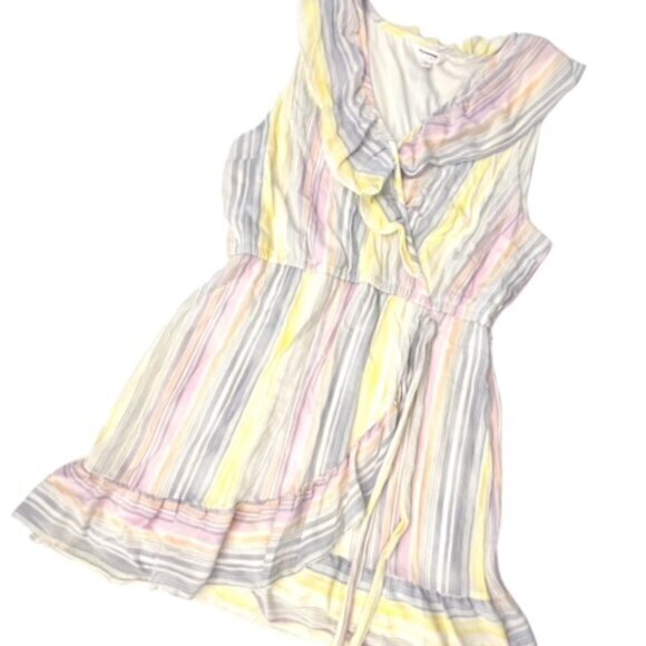 Lauren Conrad Dress Size XL Pastel Sleeveless Faux Wrap Lined Belted Summer EUC - Picture 1 of 16